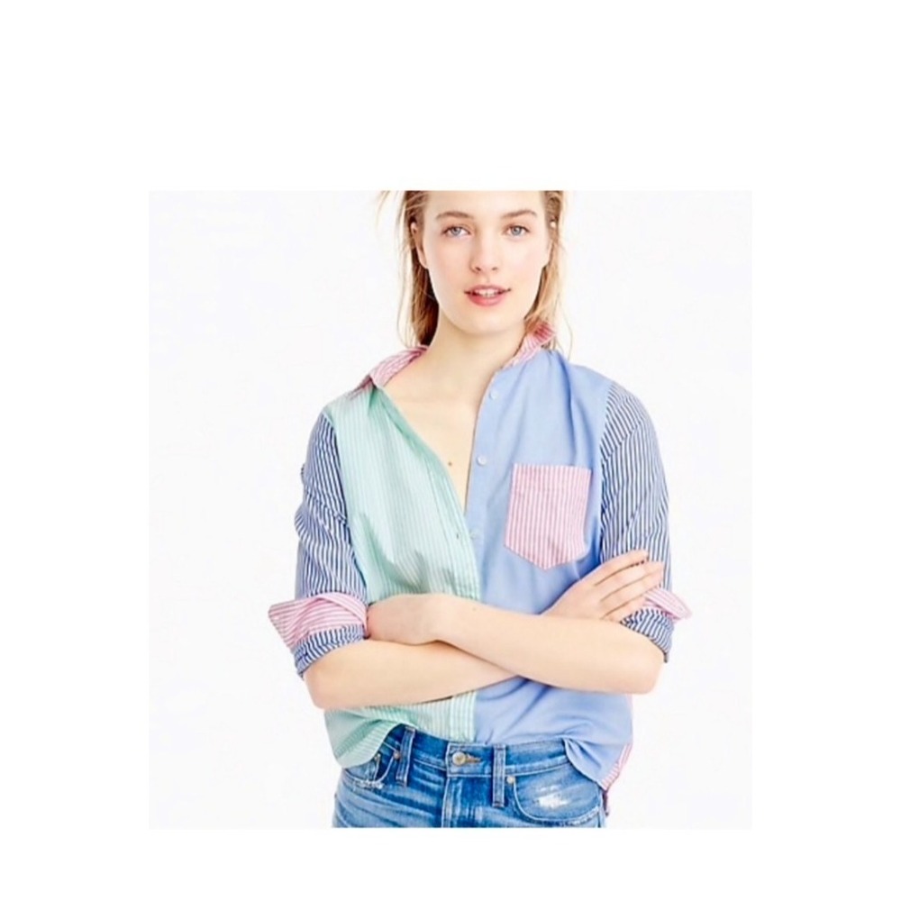 J Crew Button up Boy Shirt Size 12 Colorful Cocktail Stripe Patchwork